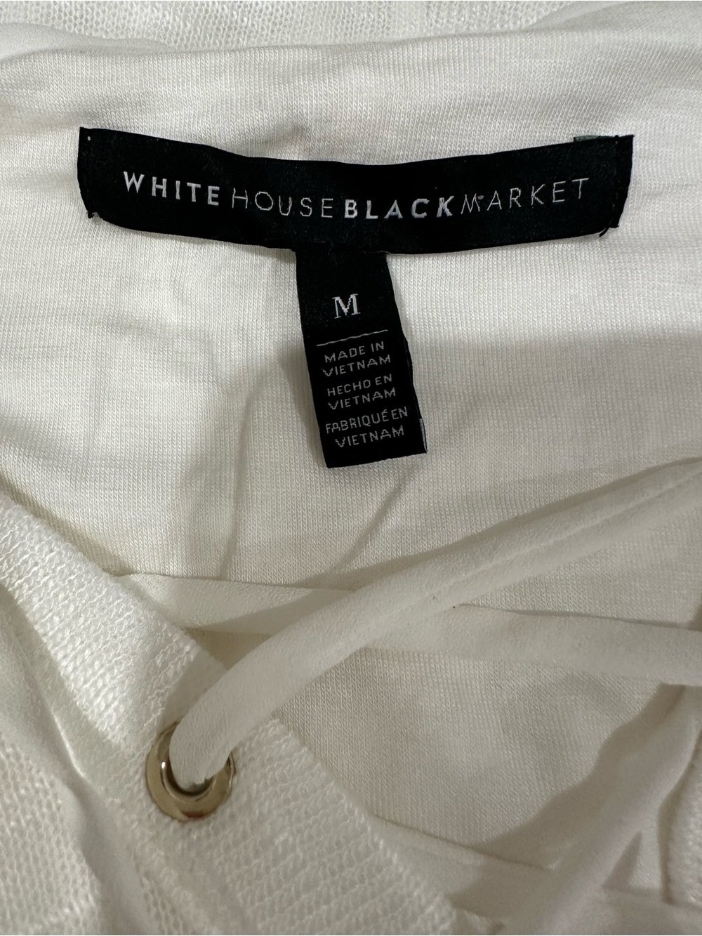 White House Black Market Ecru LS Hood Lined Tie Front V Neck Top -Size M - Picture 9 of 11